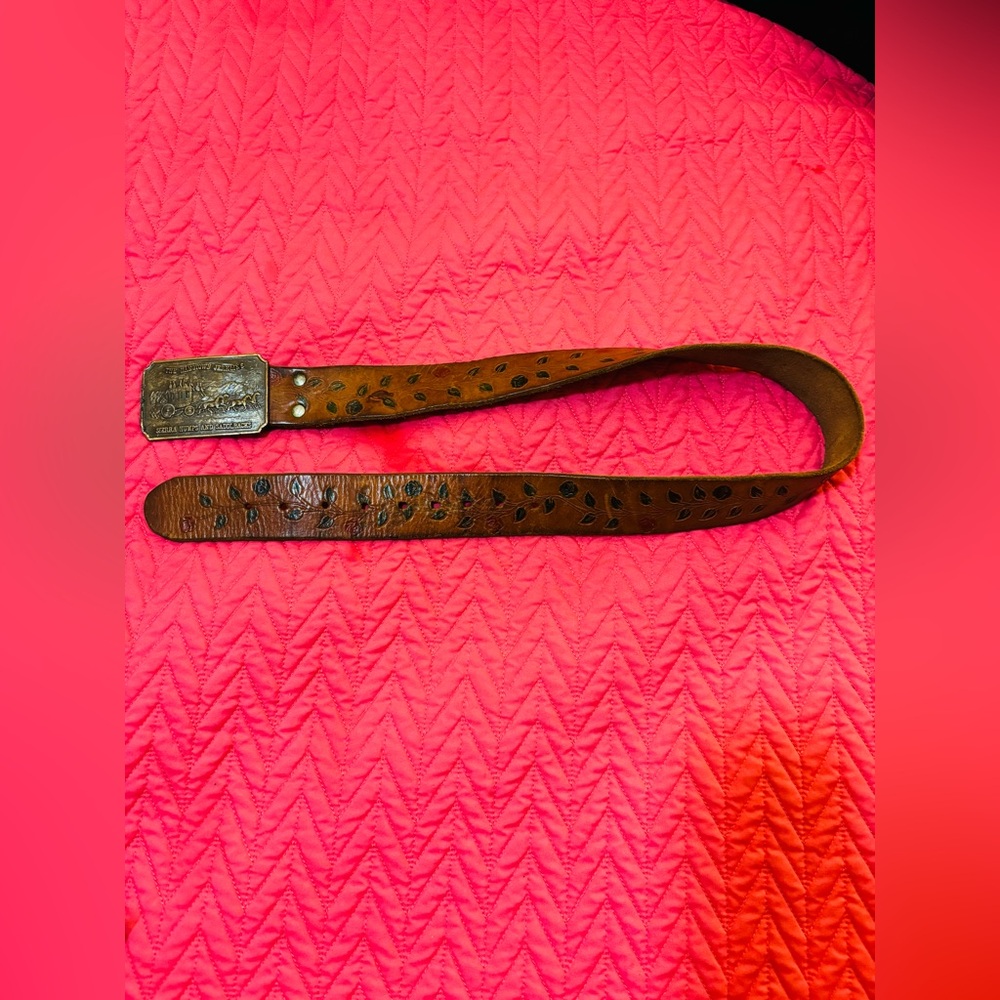 VINTAGE HANDMADE Brown Genuine Leather Belt with Buckle